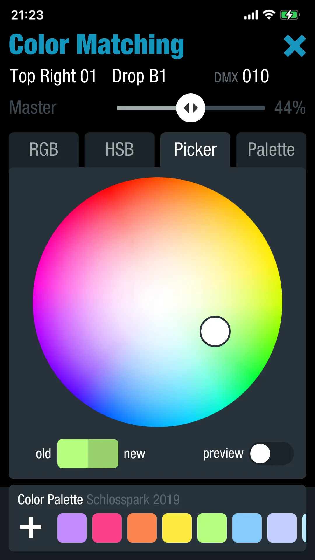 adam hall cameo idmx lichtsteuerung color matching picker app smartphone iphone